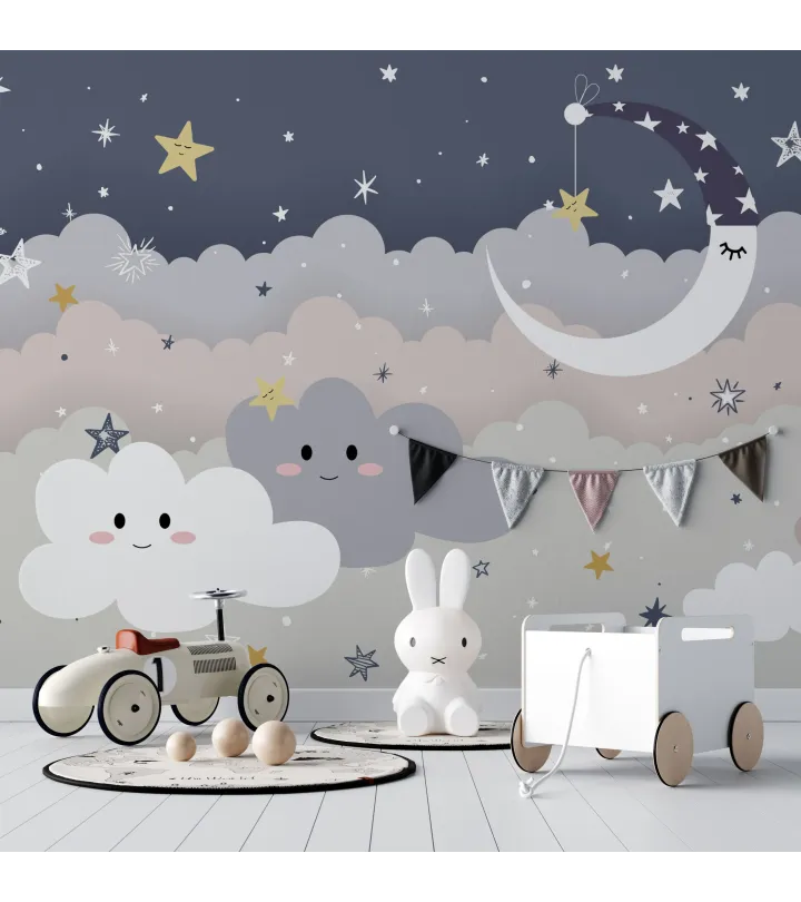 Dreamy Night Sky – Adorable Wide-Format Wallpaper for Kids' Rooms