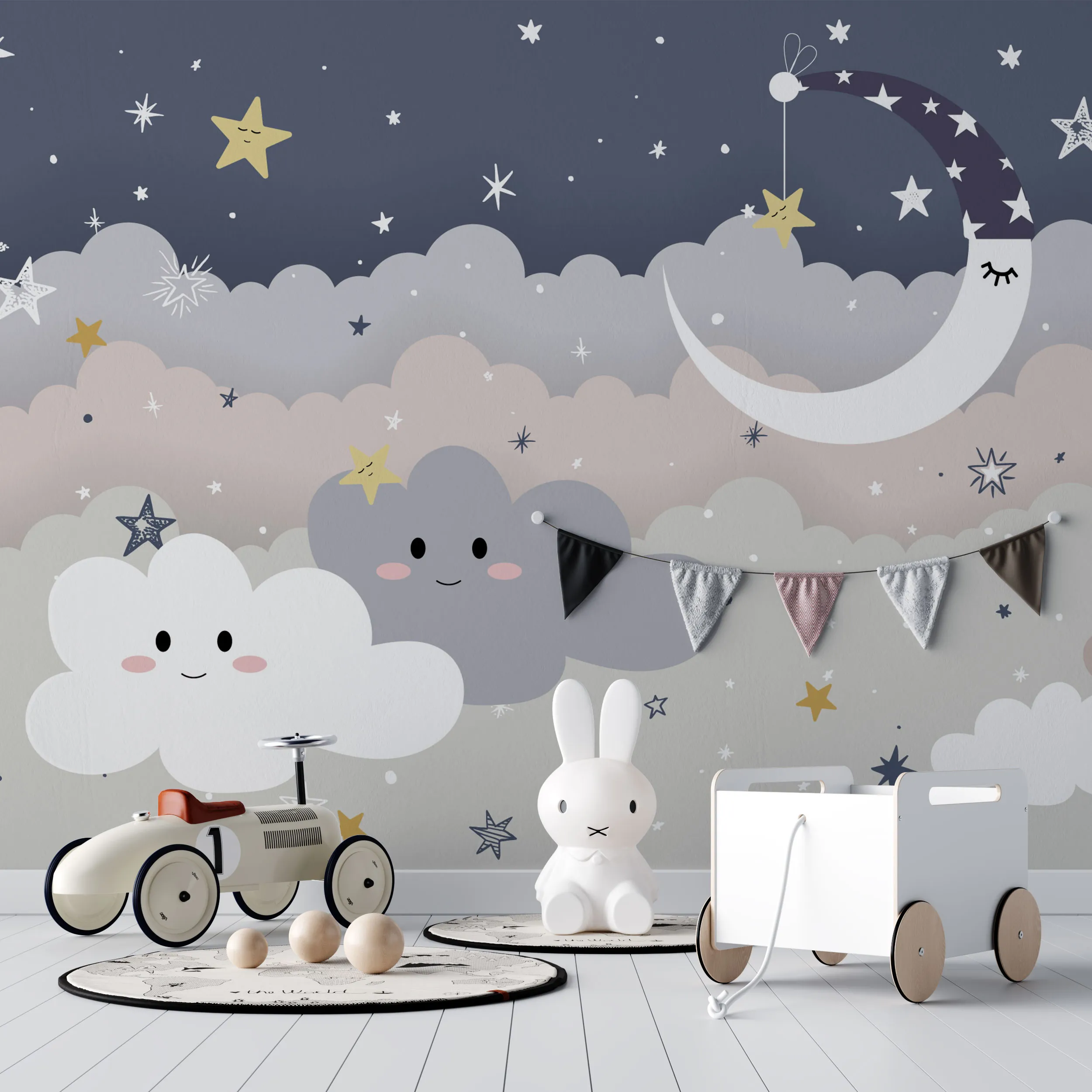 Dreamy Night Sky – Adorable Wide-Format Wallpaper for Kids' Rooms