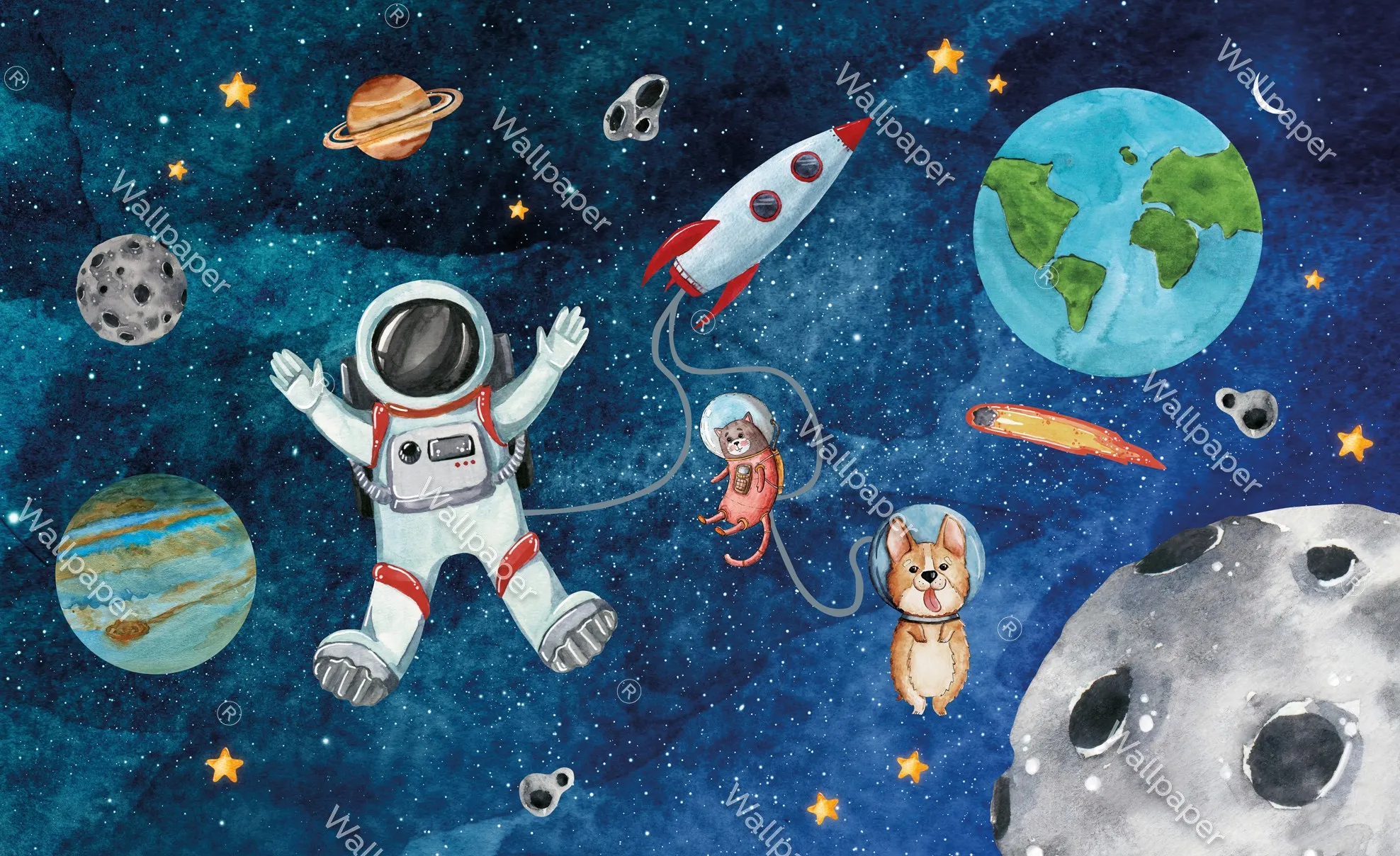 Star Voyager – Rocket & Space Themed Wallpaper for Kids