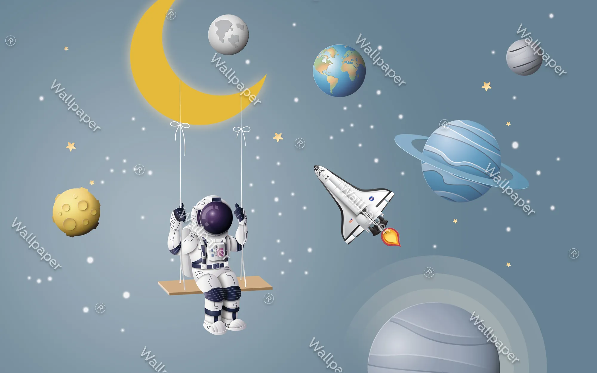Rocket Ride – Fun Space-Themed Wallpaper for Kids