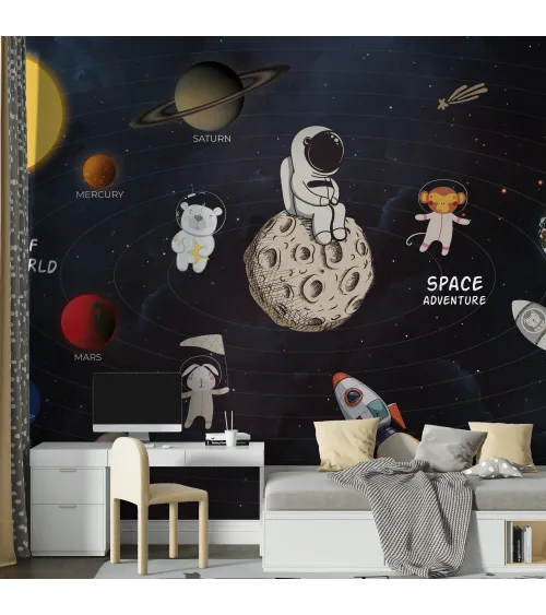 Lunar Expedition – Moon & Astronaut Wallpaper for Kids | Art Vision Decor