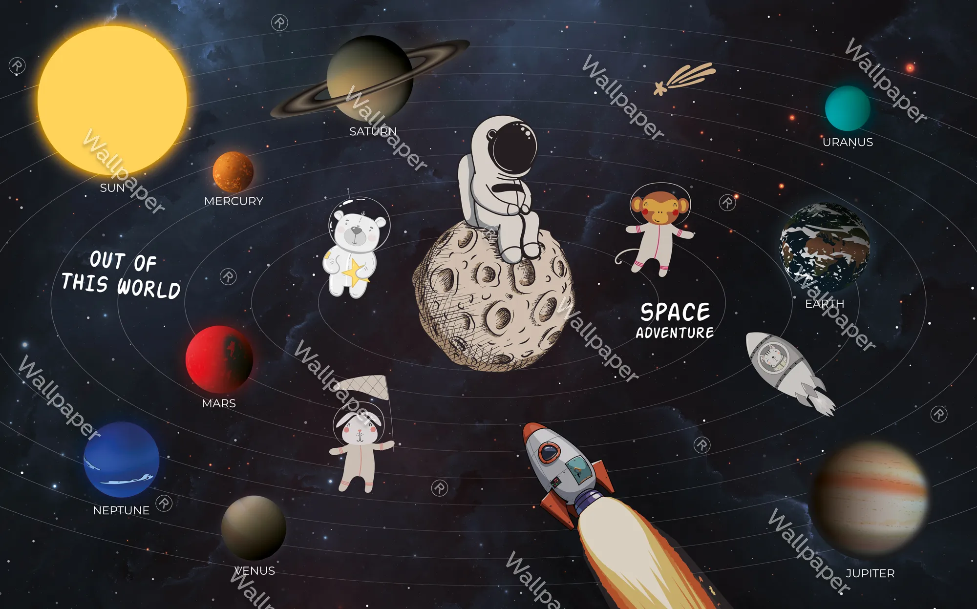 Lunar Expedition – Moon & Astronaut Wallpaper for Kids | Art Vision Decor