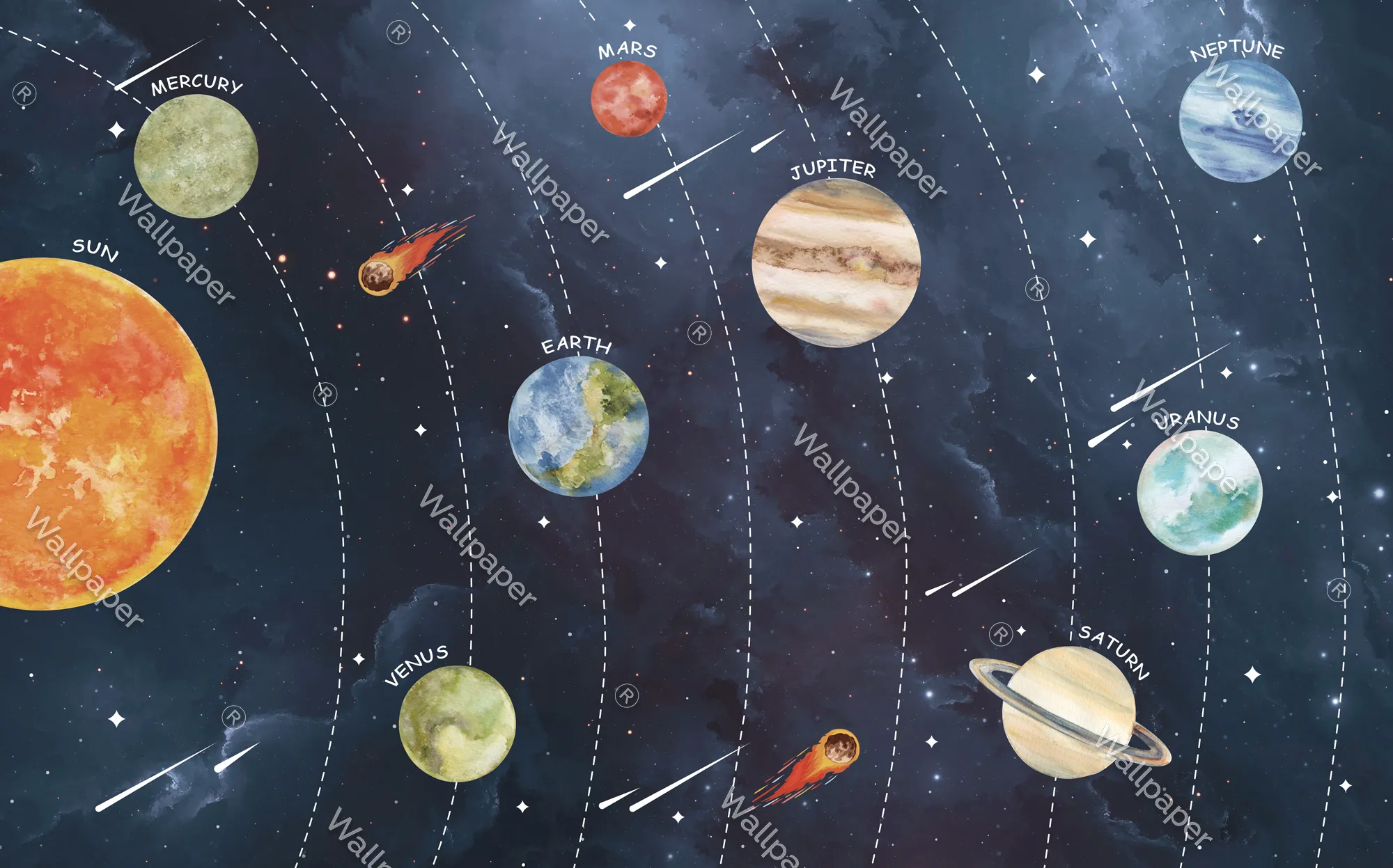 Meteor Shower Magic – Dynamic Space Wallpaper for Kids | Art Vision Decor