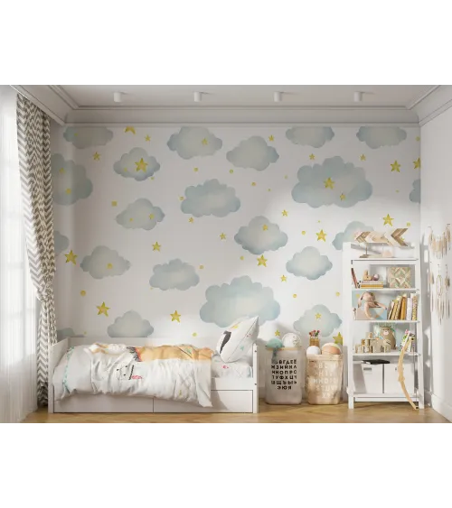Dreamy Sky – Soft Clouds & Stars Kids' Wallpaper | Art Vision Decor