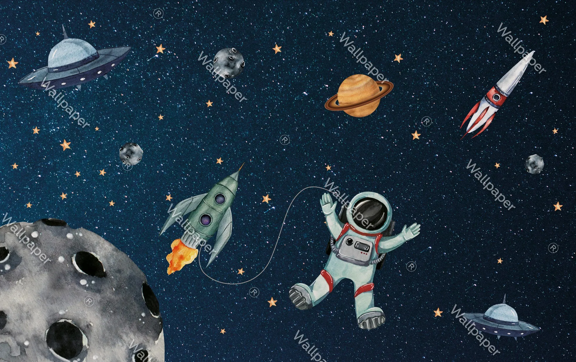 Galactic Game – Fun & Playful Space Adventure Wallpaper for Kids | Art Vision Decor
