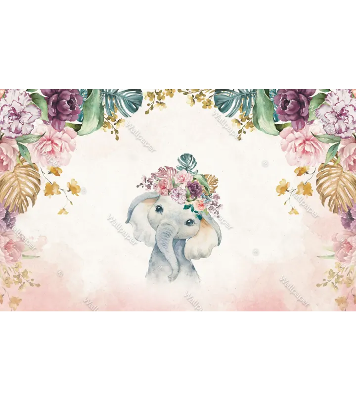 Floral Elephant – Cute Baby Elephant Wallpaper for Kids | Art Vision Decor