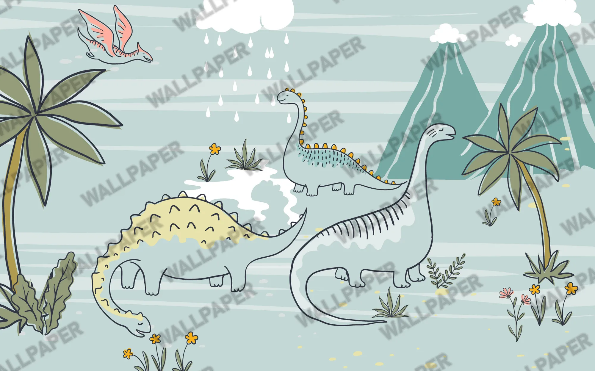 Dino Dreamland – Cute Dinosaur Kids Wallpaper | Art Vision Decor