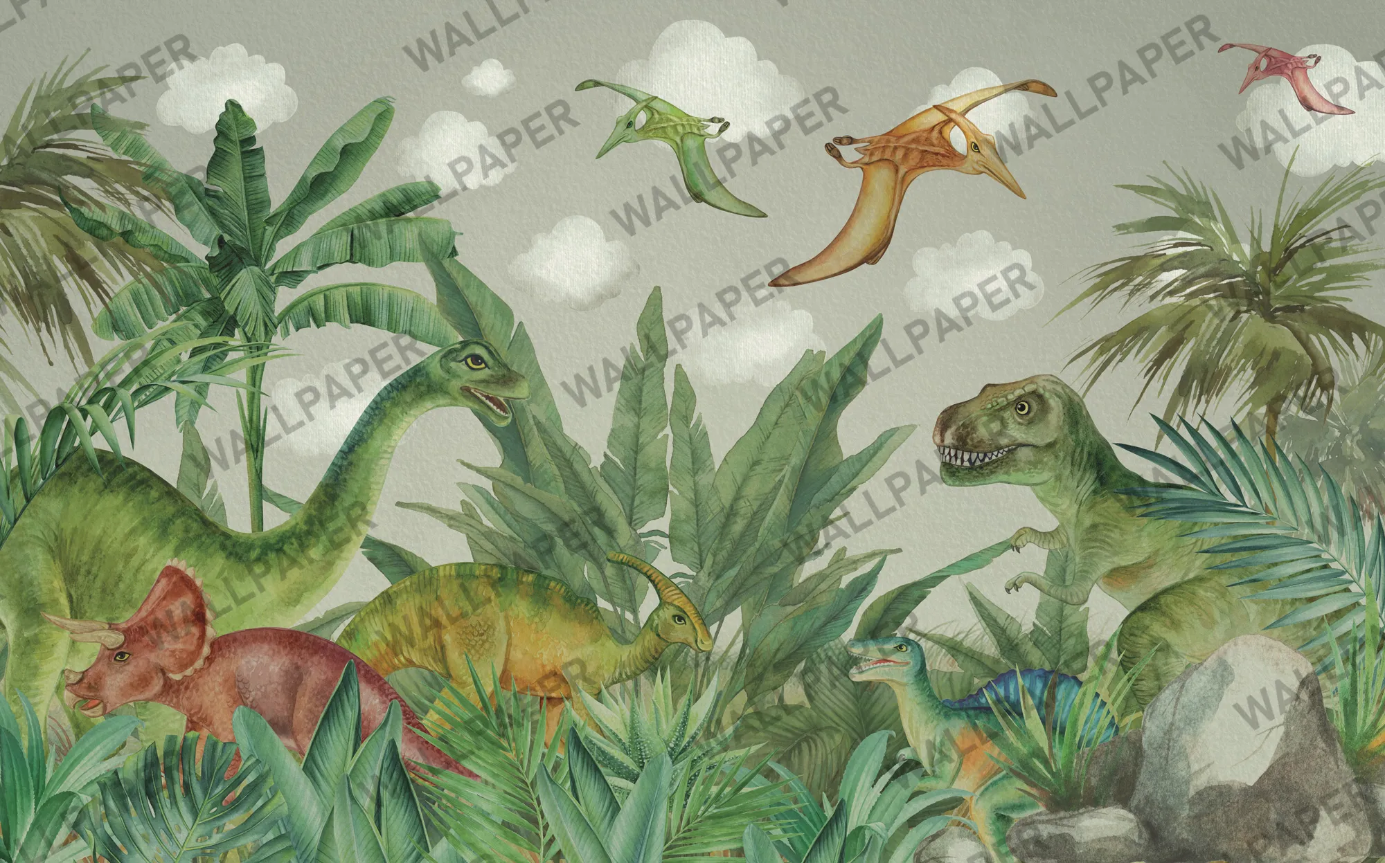 Jurassic Jungle – Dinosaur Wallpaper for Kids | Art Vision Decor