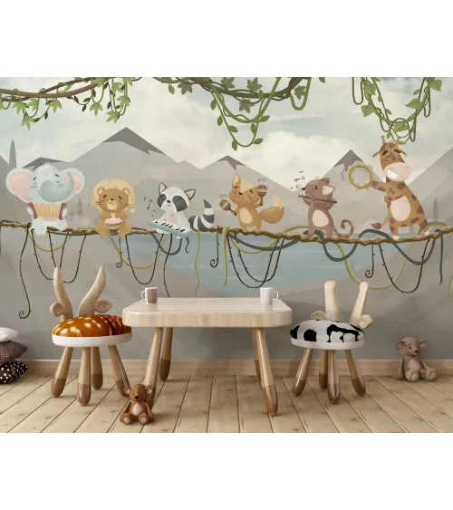 Jungle Band Parade Wallpaper – Playful & Musical Kids Decor