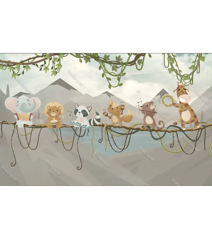 Jungle Band Parade Wallpaper – Playful & Musical Kids Decor
