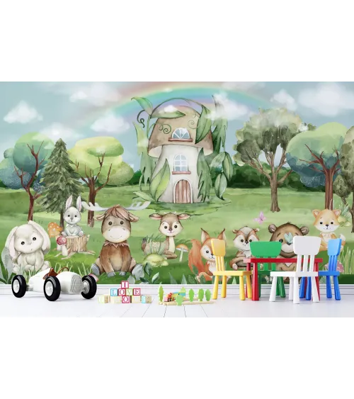 Enchanted Forest Friends Wallpaper – Whimsical Kids Room Decor