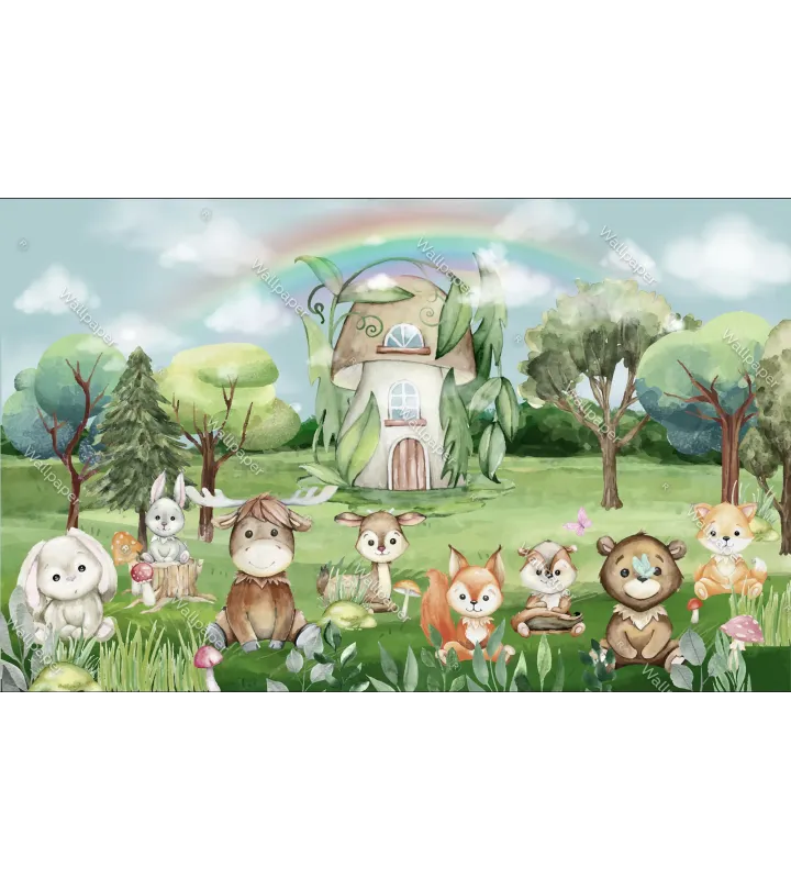 Enchanted Forest Friends Wallpaper – Whimsical Kids Room Decor