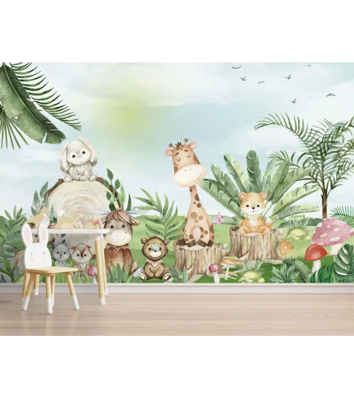 Whimsical Safari Symphony – Safari Adventure Kids’ Wallpaper
