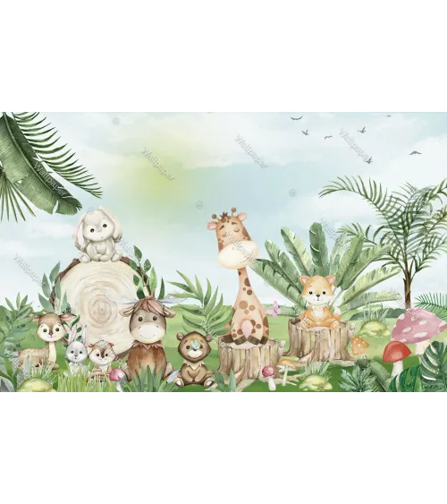 Whimsical Safari Symphony – Safari Adventure Kids’ Wallpaper