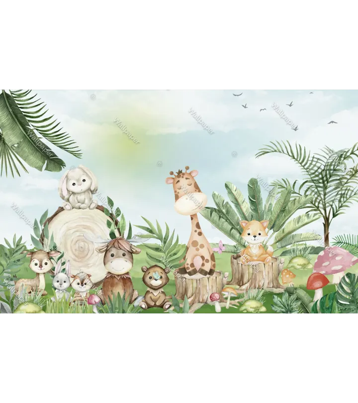 Whimsical Safari Symphony – Safari Adventure Kids’ Wallpaper