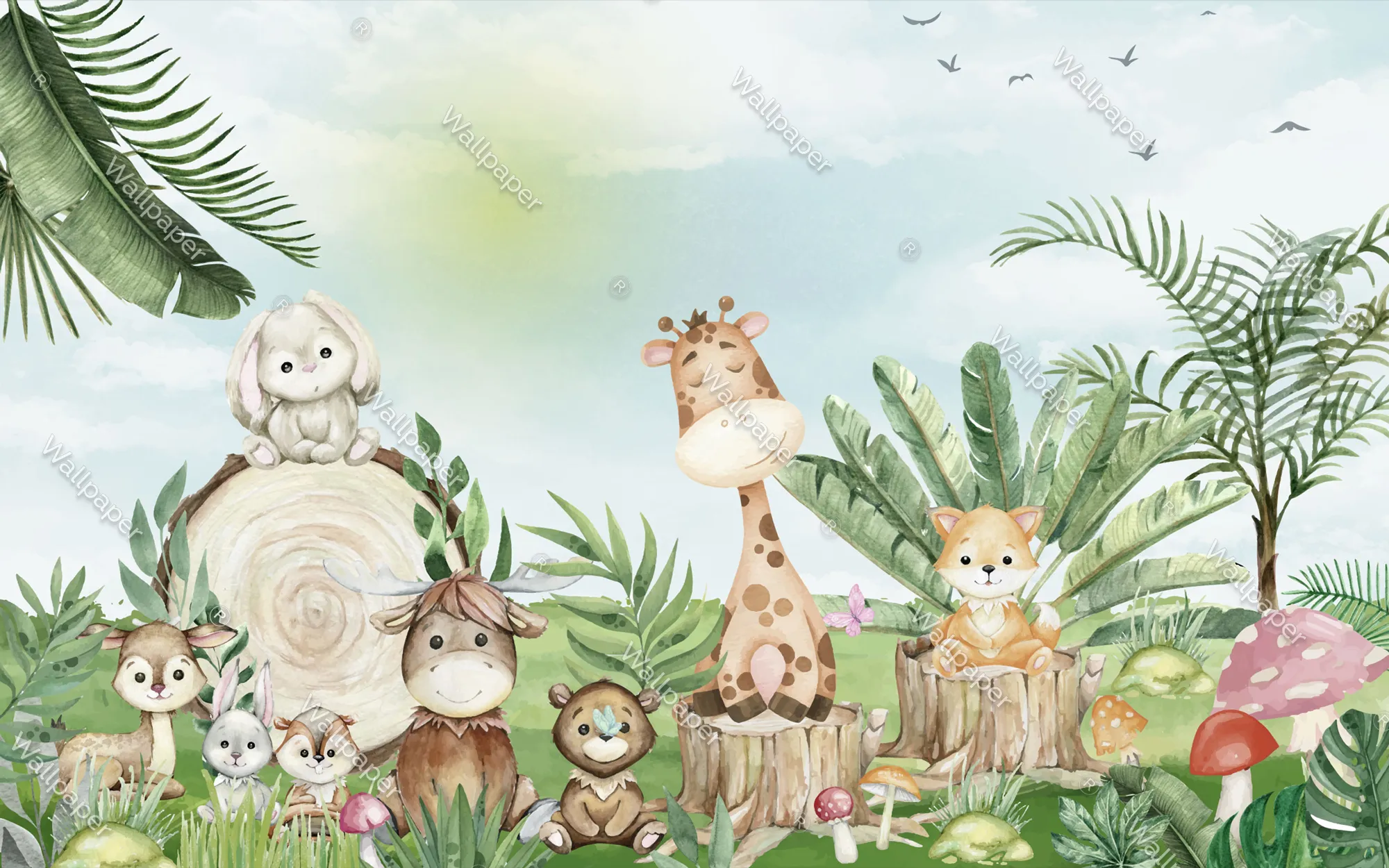 Whimsical Safari Symphony – Safari Adventure Kids’ Wallpaper