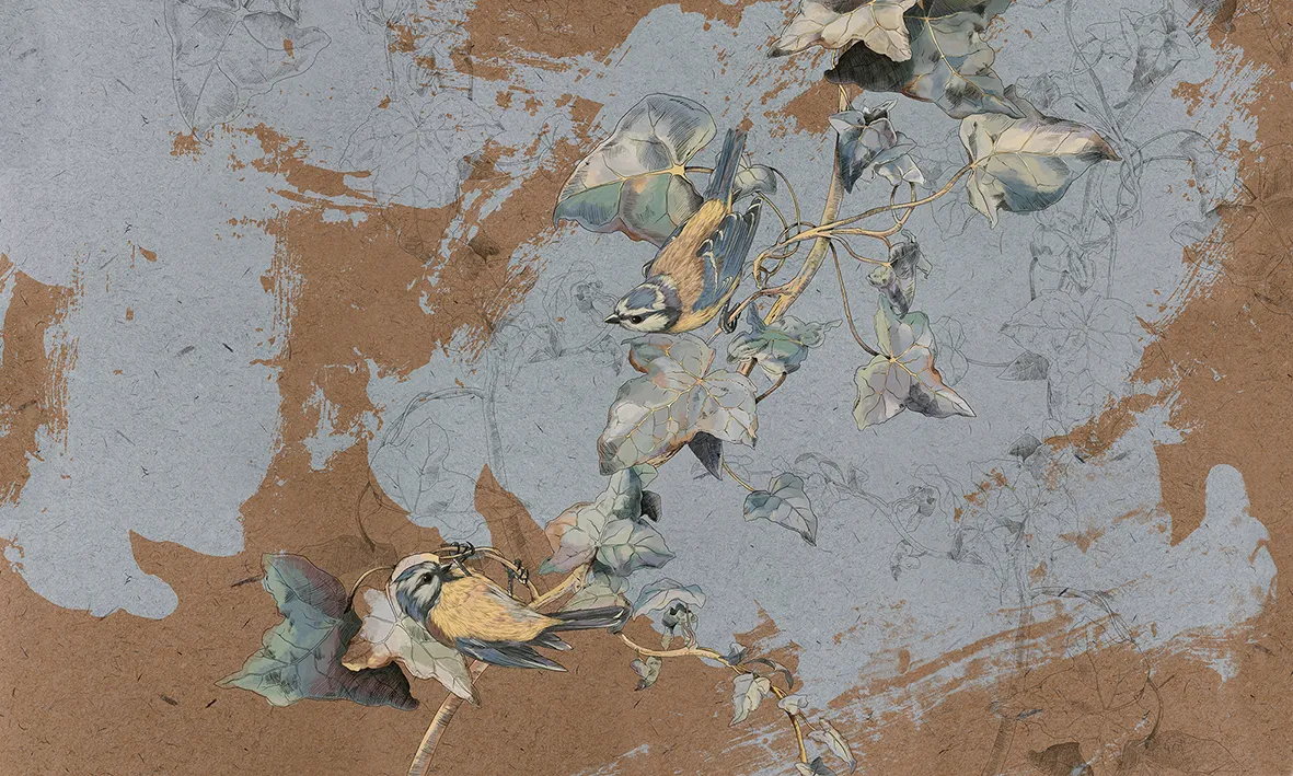 The Ivy Song – Seamless Designer Wallpaper with Birds and Ivy