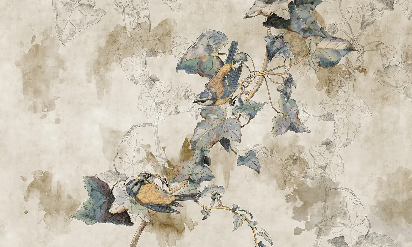 The Ivy Song – Seamless Designer Wallpaper with Birds and Ivy