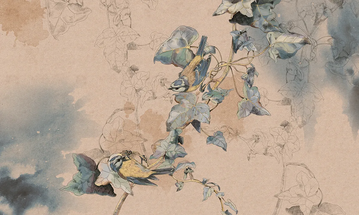 The Ivy Song – Seamless Designer Wallpaper with Birds and Ivy