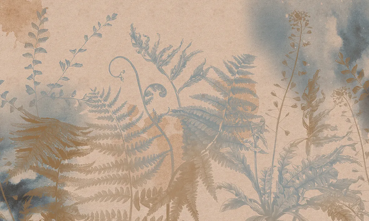 Botanical Haze – Seamless Designer Wallpaper with Ferns and Watercolor Background