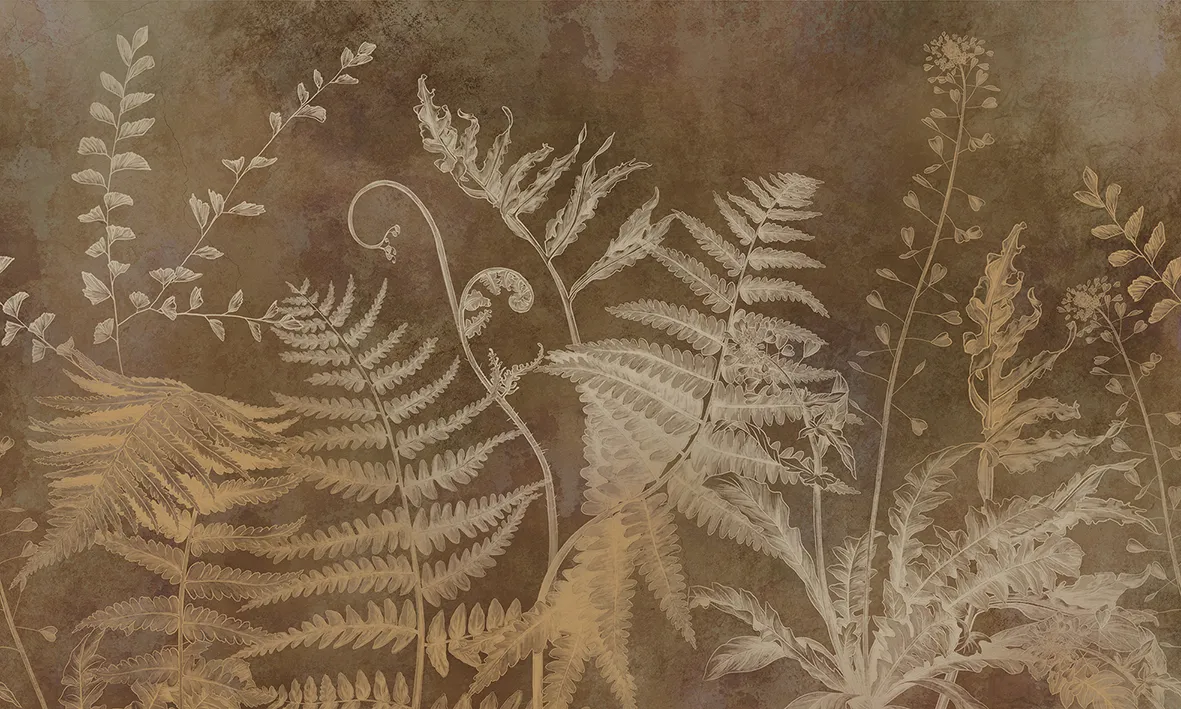 Botanical Haze – Seamless Designer Wallpaper with Ferns and Watercolor Background