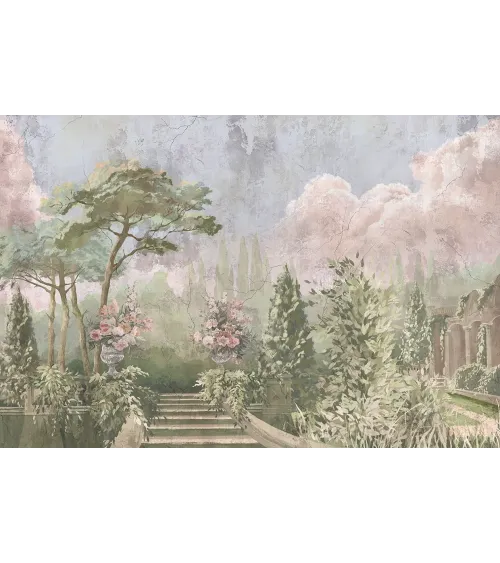 Tuscan Dawn – Panoramic Wallpaper with a Tuscan Garden View | ART VISION DECOR