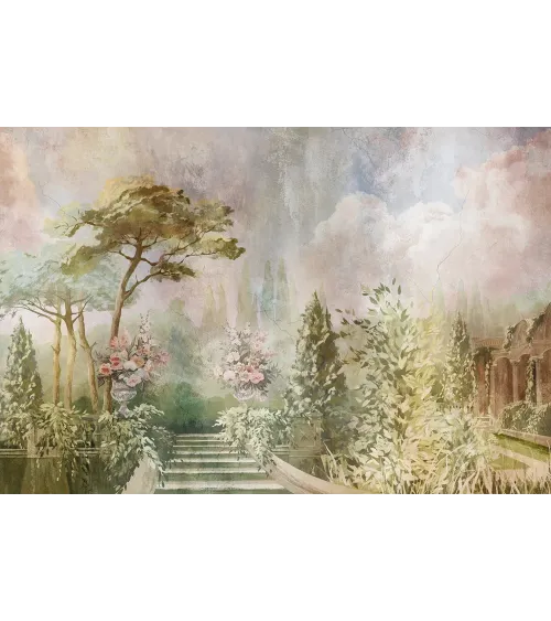 Tuscan Dawn – Panoramic Wallpaper with a Tuscan Garden View | ART VISION DECOR