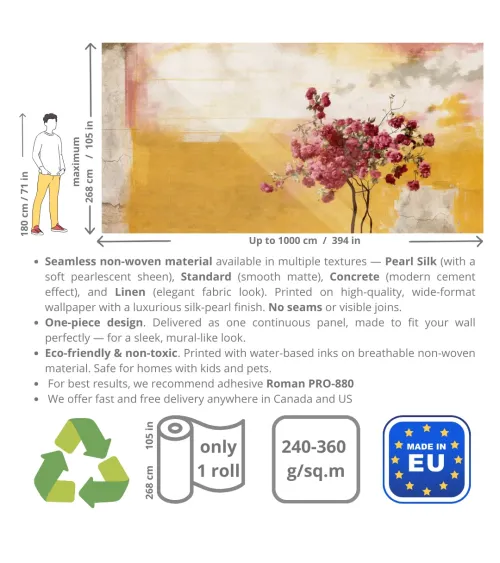 Monica Floral Sunrise Mural Wallpaper – Custom Seamless Design | Art Vision Decor