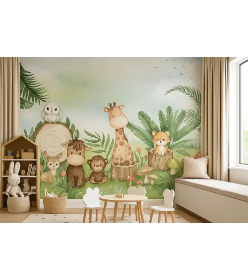 Whimsical Safari Symphony – Safari Adventure Kids’ Wallpaper