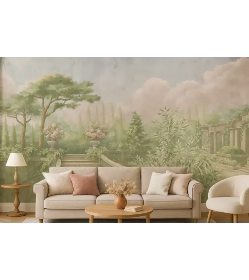 Tuscan Dawn – Panoramic Wallpaper with a Tuscan Garden View | ART VISION DECOR