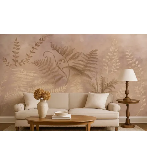 Botanical Haze – Seamless Designer Wallpaper with Ferns and Watercolor Background