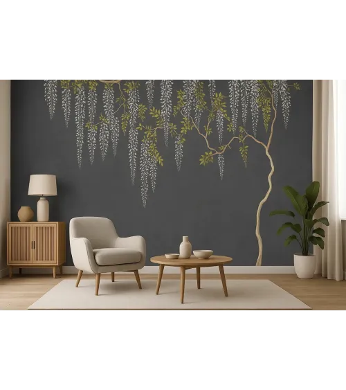 Wisteria Grace – Seamless Wallpaper with Cascading Wisteria Vines