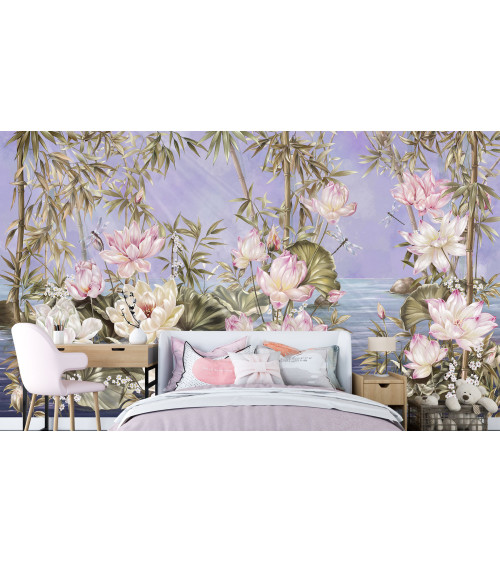 Wallpapers Harmony -Enchanting Lotus and Bamboo Wallpaper for Girls Room