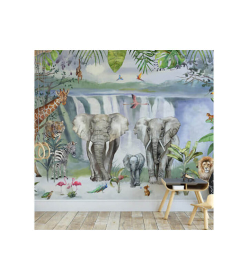 Waterfall Kids' Wallpaper – Magical Animal Design for Children's Rooms